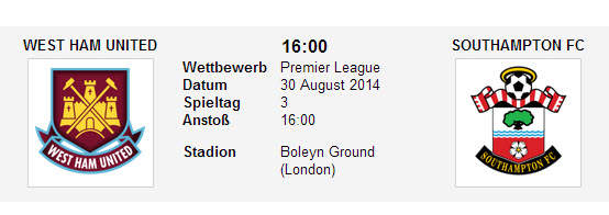 Wett Tipp West Ham Southampton