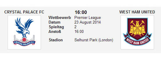 Wetten Tipp Crystal Palace WHU