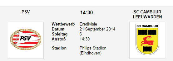 Wett Tipp PSV Cambuur