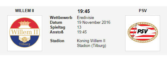 Wett Tipp Willem II PSV