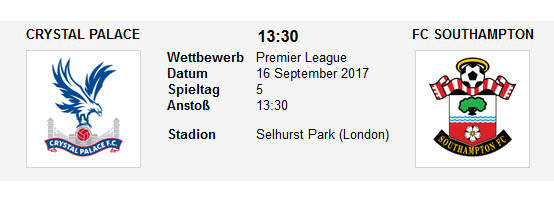 Wett Tipp Crystal Palace Southampton