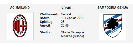 Wett Tipp AC Milan Sampdoria 18 02 18