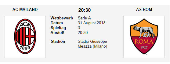 Wett Tipp AC Milan AS Roma 31 08 18