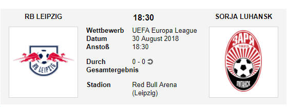 Wett Tipp RB Leipzig Sorja Luhansk 30 08 18
