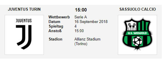 Wett Tipp Juve Sassuolo 16 09 18