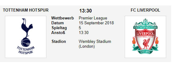 Wett Tipp Tottenham Liverpool 15 09 18