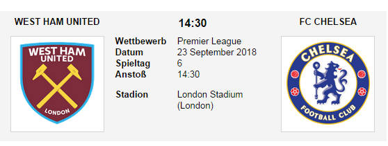 Wett Tipp West Ham Chelsea 23 09 18