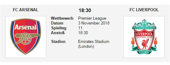 Wett Tipp Arsenal Liverpool 03 11 18