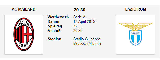 Wett Tipp AC Milan Lazio 13 04 19
