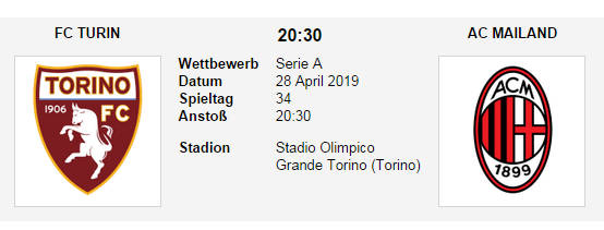 Wett Tipp FC Torino AC Milan 28 04 19