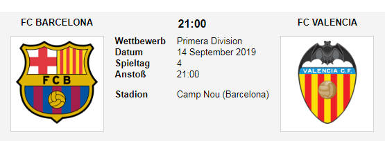 Wett Tipp Barcelona Valencia 14 09 19