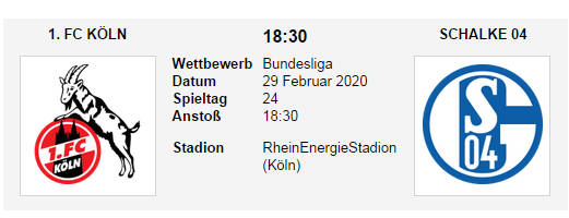 Wett Tipp 1 FC Köln Schalke 29 02 20