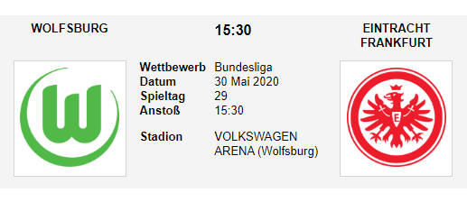 Tipp Wolfsburg Eintracht Frankfurt 30 05 20
