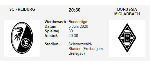 Wett Tipp Freiburg Borussia Gladbach 05 06 20