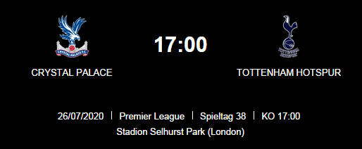 Wett Tipp Crystal Palace Tottenham 26 07 20