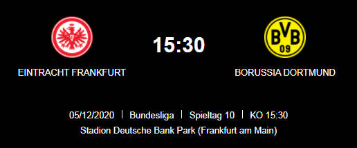 Wett Tipp Eintracht Frankfurt Borussia Dortmund 05 12 20